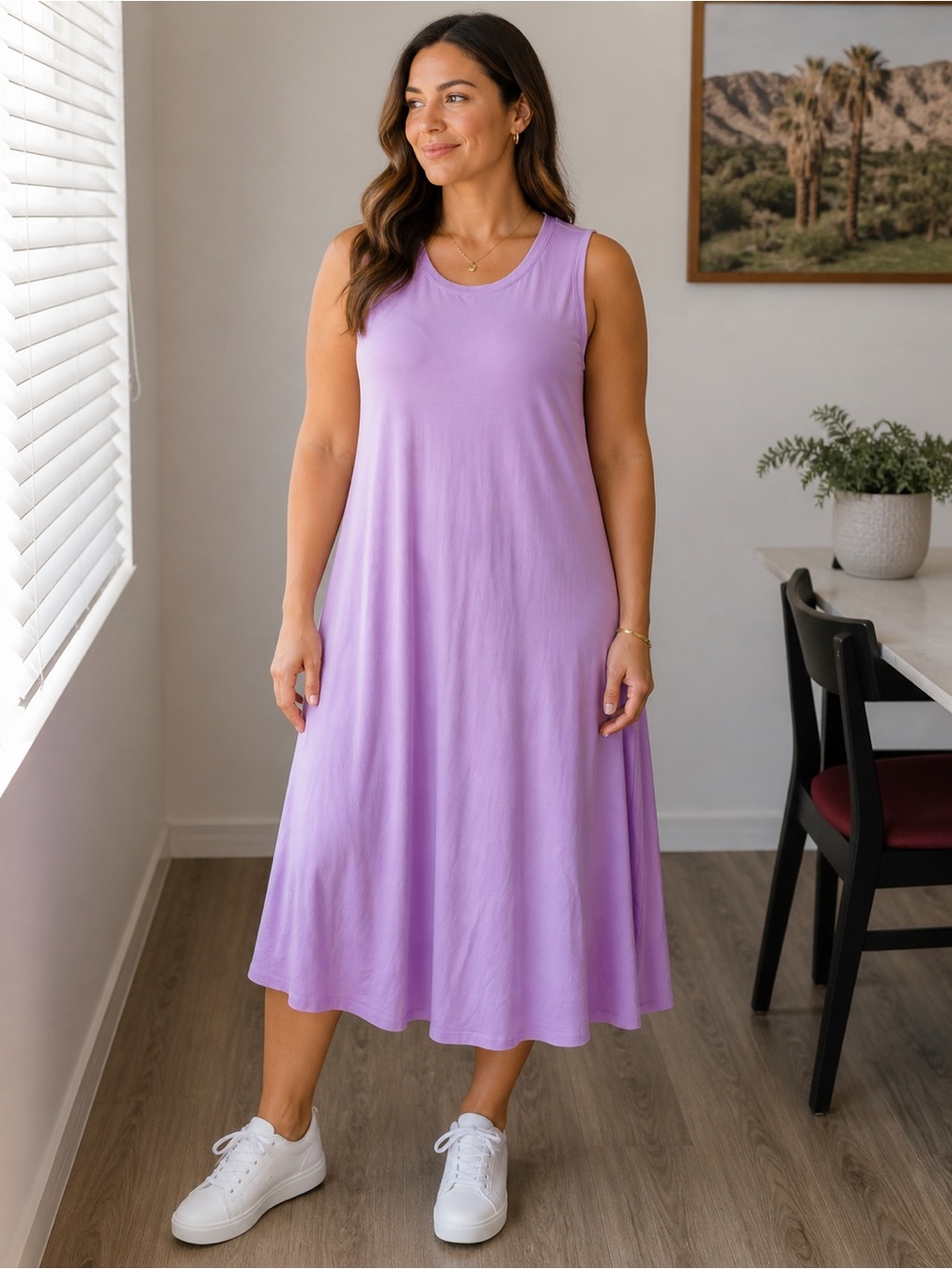 Time and Tru Womens Lavender Sleeveless Midi Dress Coastal Chic Summer Breezy